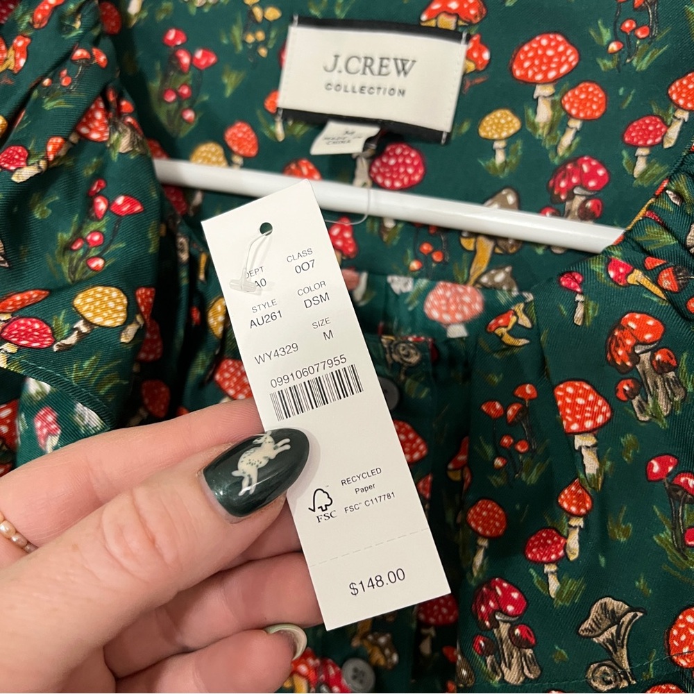 J.Crew Collection silk-twill ruffle-collar top in mushroom floral M NWT - Picture 7 of 10